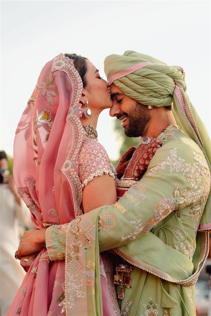 Pink and blue clouds at sunset. 